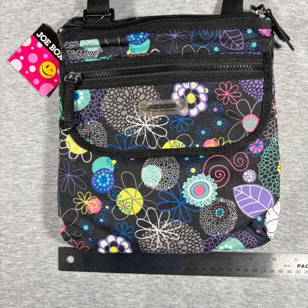 Joe Boxer Womens Crossbody Bag Black Floral Multi Y2K Indie Sleaze NWT